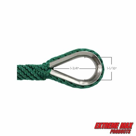 Extreme Max Extreme Max 3006.2645 BoatTector Solid Braid MFP Anchor Line w Thimble-3/8" x 100', Forest Green 3006.2645